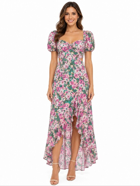 Astr Dresses & Skirts - ASTR The Label Floral Cutout Maxi Dress Puff Sleeve Sweetheart Neck Size Small